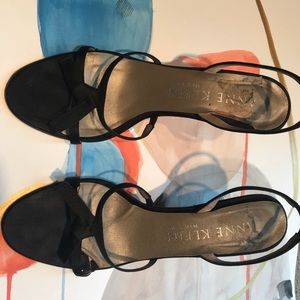 Anne Klein Black Satin twist sling back heels